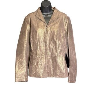 Coldwater Creek Bronze Metallic 100% Leather Zip Jacket Lined Fitted Size L